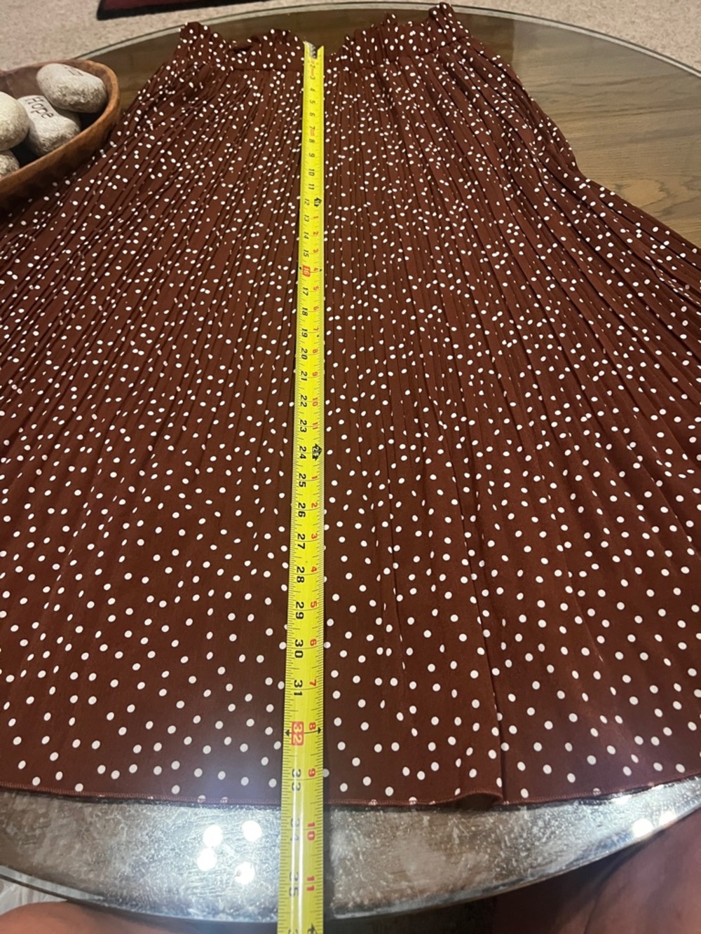 Pleated Polka Dot Midi Skirt - Brown - Picture 2 of 5